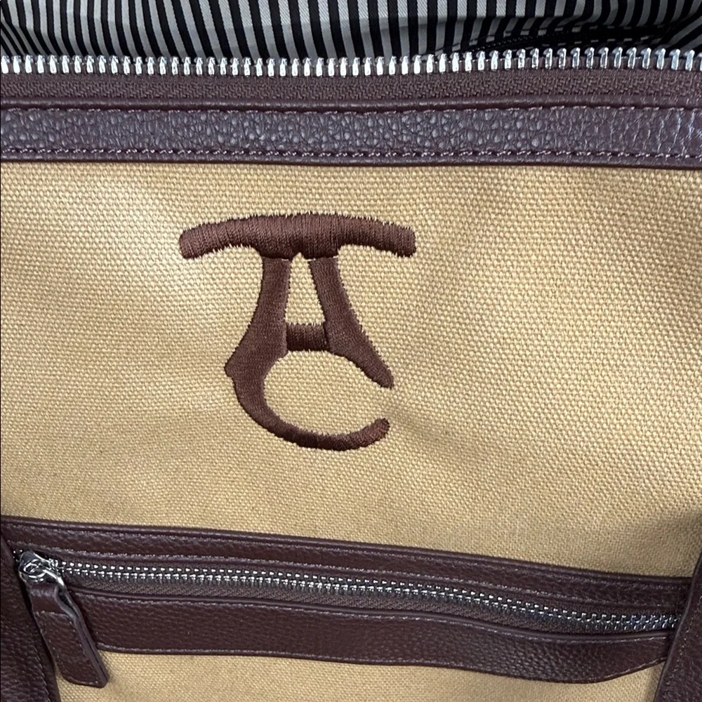 Brouk & Company Canvas Duffel with Brown Faux Leather Trim Shoulder Strap NEW